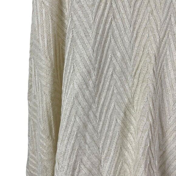 Calvin Klein Womens Wrap Poncho Open Cardigan Herringbone Ivory Gold Sweater O/S - Picture 14 of 16
